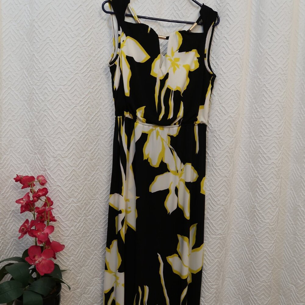 Sangria Long Halter Back Neck Tie Dress V Neckline Gold Accents